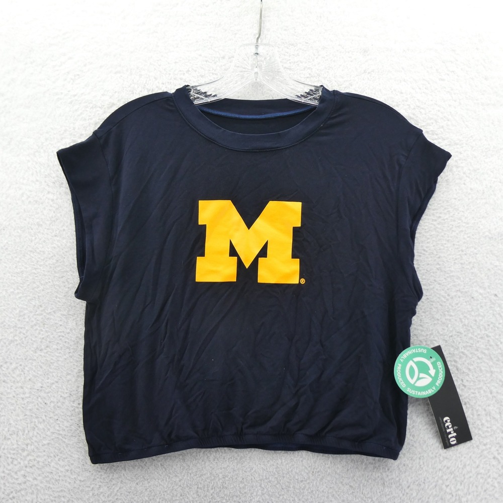 Certo Shirt Womens Medium Michigan Wolverines Navy Blue Cropped Tencel‎ Jersey